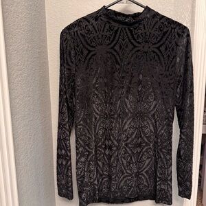Sterling Kreek Black Burnout Velvet Sheer Long Sleeve Top Size M